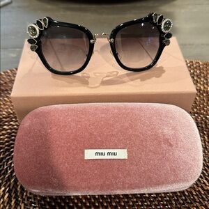 Miu Miu Black Sunglasses with Crystal Accents